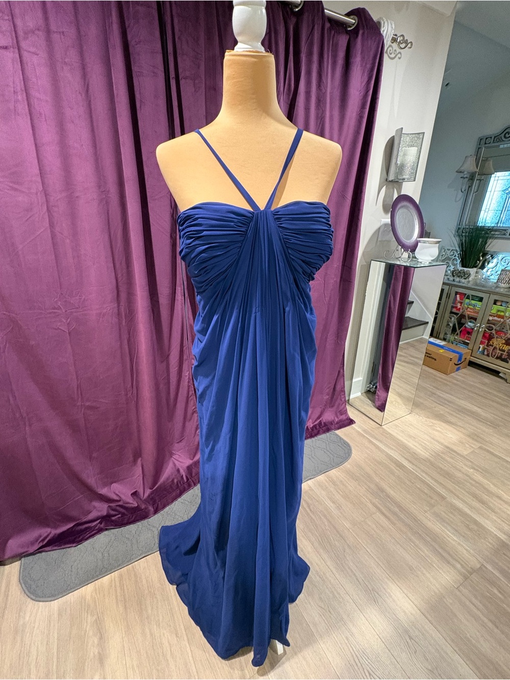 Elegant Royal Blue Strap Evening Gown